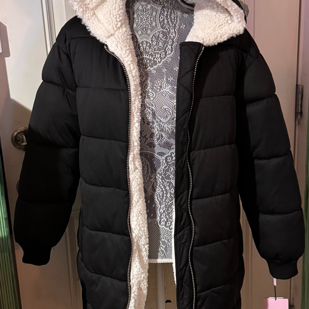 New Avec Les Filles Thermal Puff Black Hooded Puffer Jacket With White Lining